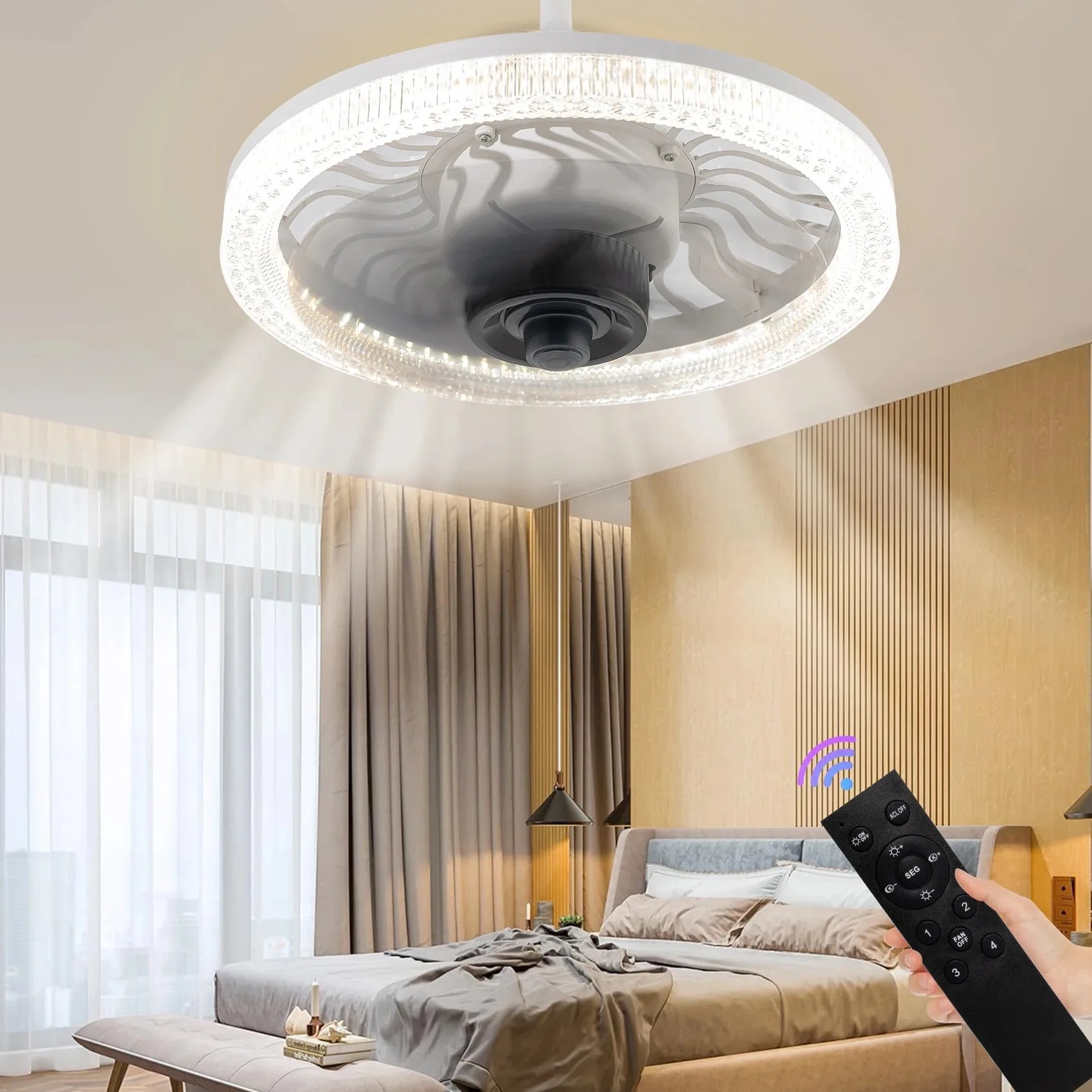 Smart Home Living Room - Inteligentny wentylator sufitowy LED z pilotem,