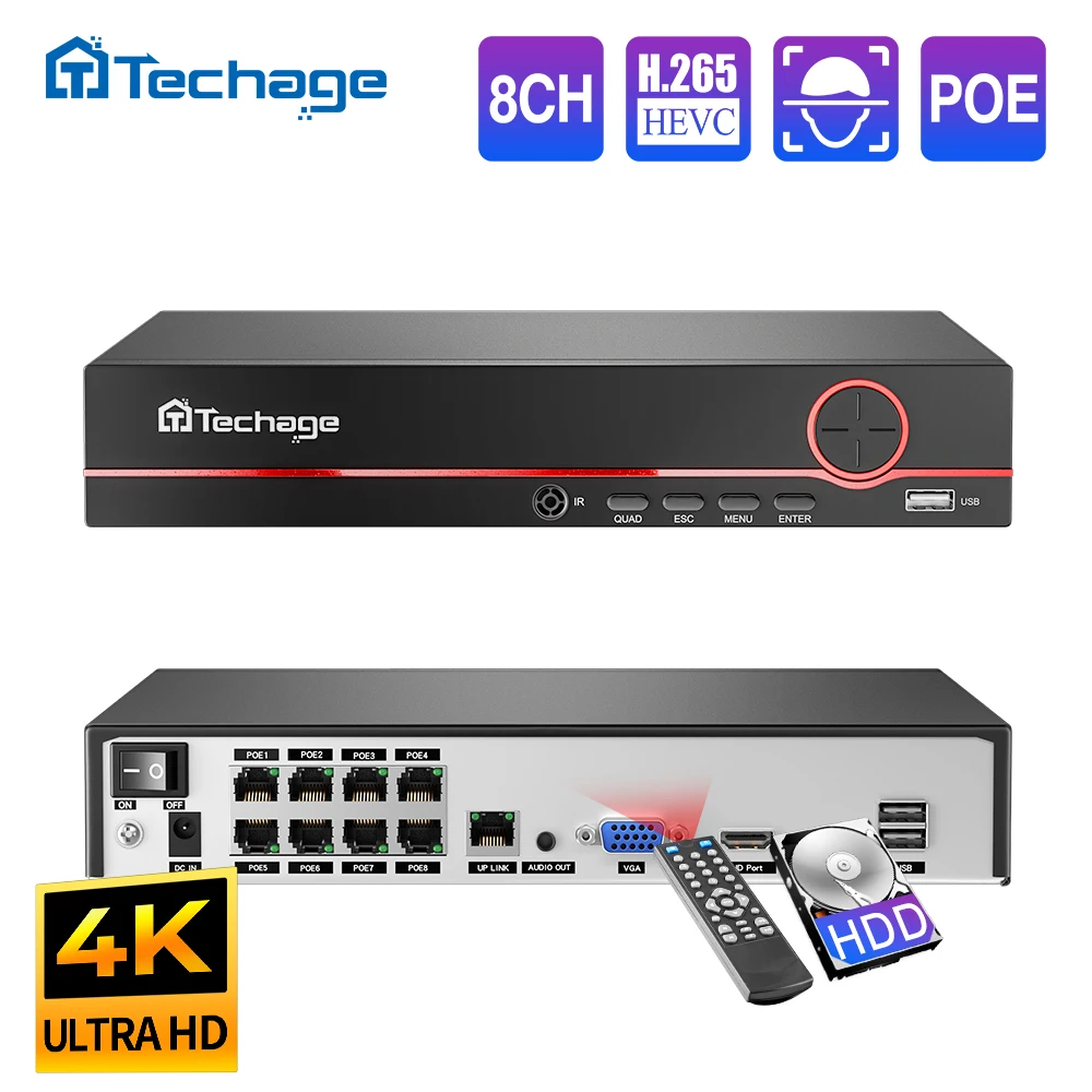 Security Ip Camera - Rejestrator sieciowy Techage H.265 8-kanałowy PoE