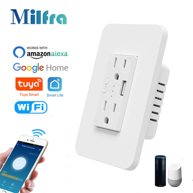 Smart Home Living Room - Milfra Wifi Smart Socket Double Wall
