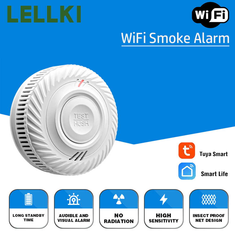 Smart Smoke Detector - Czujnik dymu WiFi LELLKI, długa żywotność